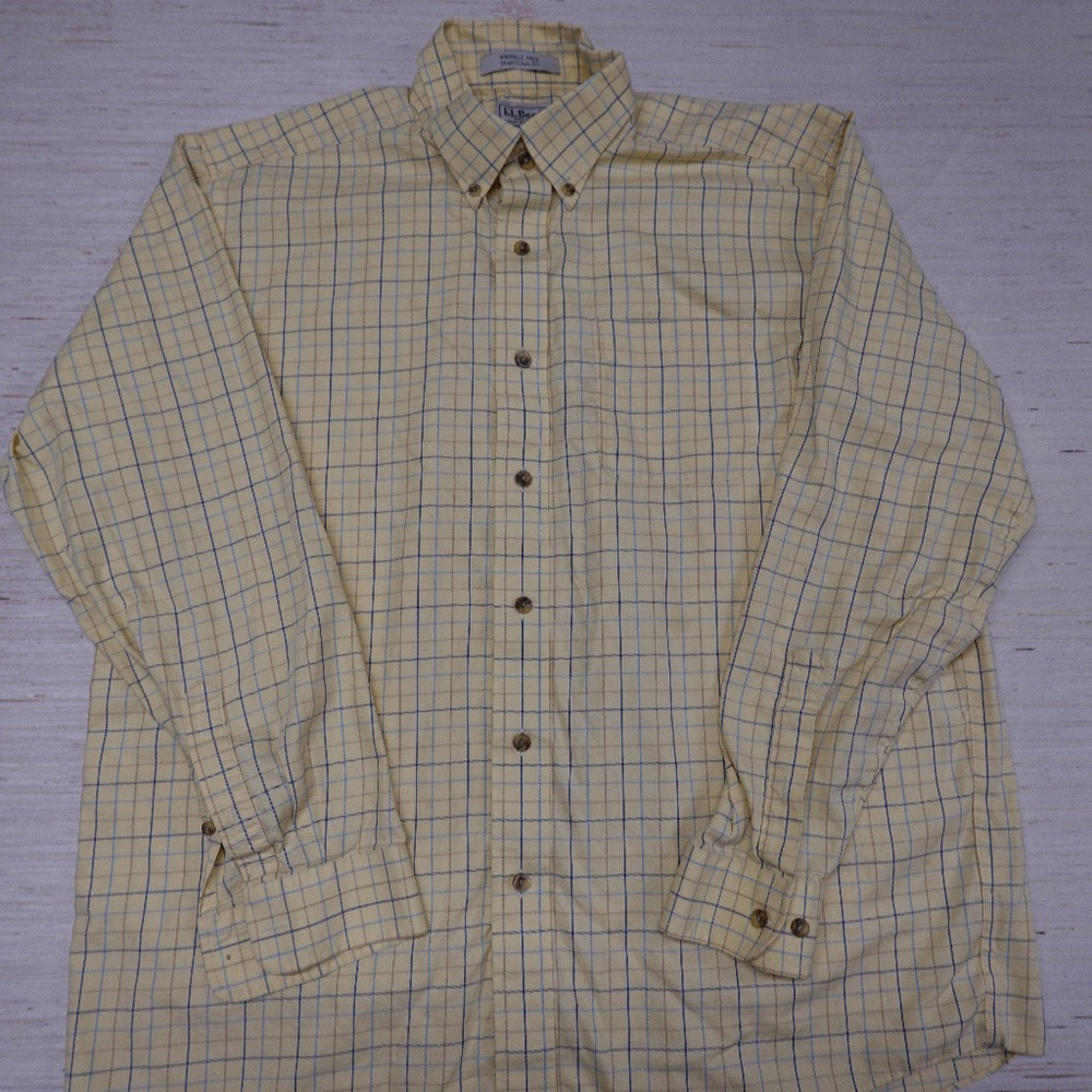 L.L.Bean Wrinkle-Free Button-Down Shirt Men’s XXL Yellow Plaid Traditional Fit